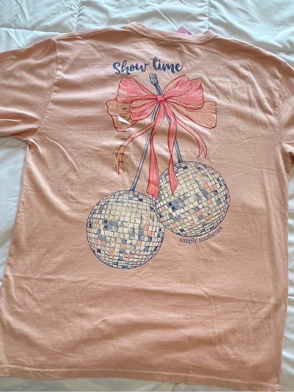 Simply Southern “Show Time”Peach Graphic Tee. Size Large